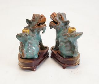 Chinese Shiwan Pottery Stoneware Foo Dogs / Lions,  Turquoise glaze 2