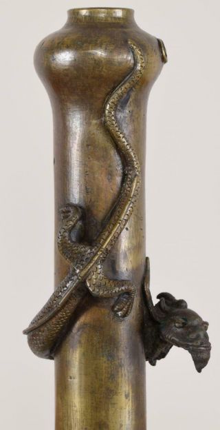 Ming / Early Qing Chinese Bronze Onion Mouth Dragon Phoenix Vase Xuande Mark 2