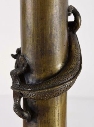 Ming / Early Qing Chinese Bronze Onion Mouth Dragon Phoenix Vase Xuande Mark 4