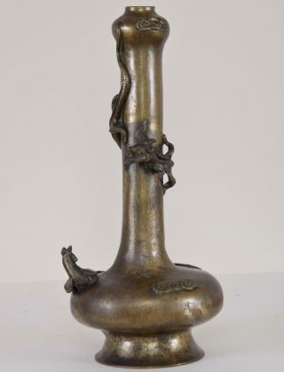 Ming / Early Qing Chinese Bronze Onion Mouth Dragon Phoenix Vase Xuande Mark 9