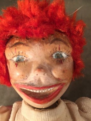 Unique Vintage Artisan Primitive Folk Art Clown Doll Handmade Wood Carved Head