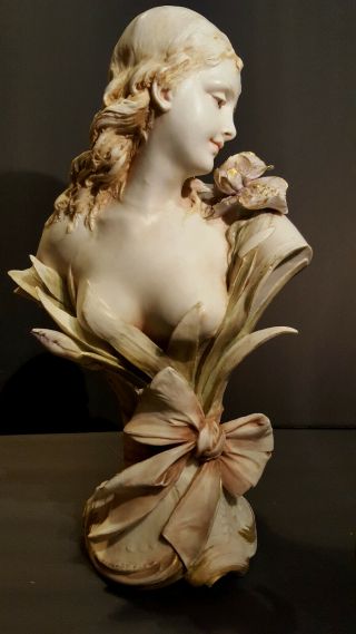 Antique Austrian Art Nouveau Bust Maiden Smelling A Flower 1900 