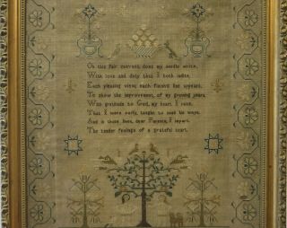 EARLY 19TH CENTURY ADAM & EVE & VERSE SAMPLER BY ELIZABETH WELLS AGED 10 - 1828 10