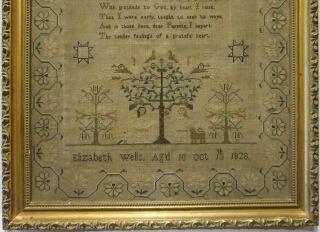 EARLY 19TH CENTURY ADAM & EVE & VERSE SAMPLER BY ELIZABETH WELLS AGED 10 - 1828 3