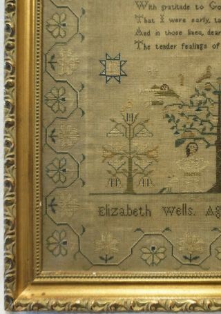 EARLY 19TH CENTURY ADAM & EVE & VERSE SAMPLER BY ELIZABETH WELLS AGED 10 - 1828 6
