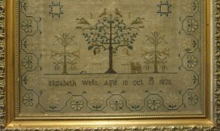 EARLY 19TH CENTURY ADAM & EVE & VERSE SAMPLER BY ELIZABETH WELLS AGED 10 - 1828 8