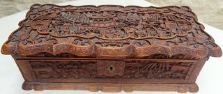 Antique Chinese Canton Carved Sandalwood Box