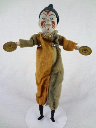 Cymbal Playing Squeak Toy – Antique Clown Squeeze Toy – German; C1920