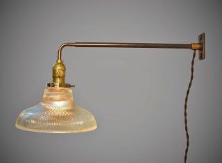Vintage Industrial Wall Mount Light - Holophane Ribbed Glass Lamp Shade