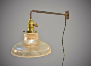Vintage Industrial Wall Mount Light - Holophane Ribbed Glass Lamp Shade 2