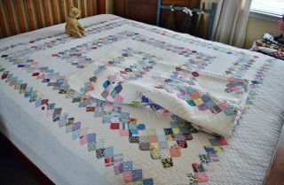 Antique Hand Stitched Matching Trip Around The World Quilts