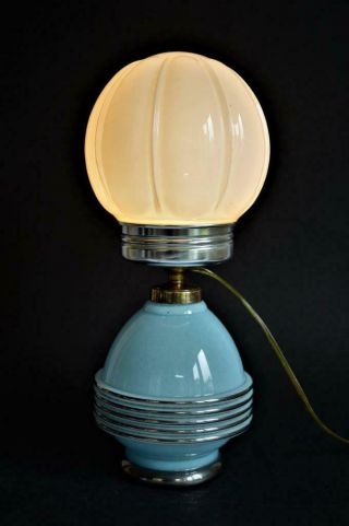 STYLISH 1930s FRENCH ART DECO BLUE OPALINE GLASS TABLE LAMP 2