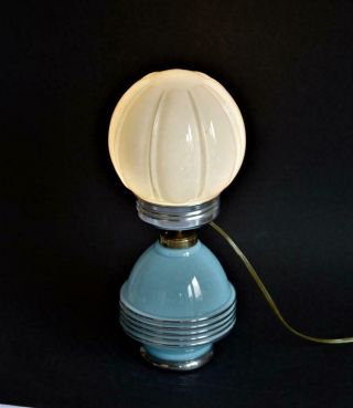 STYLISH 1930s FRENCH ART DECO BLUE OPALINE GLASS TABLE LAMP 4