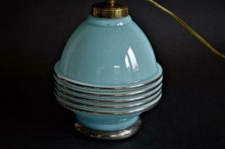 STYLISH 1930s FRENCH ART DECO BLUE OPALINE GLASS TABLE LAMP 5