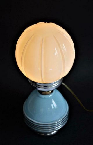 STYLISH 1930s FRENCH ART DECO BLUE OPALINE GLASS TABLE LAMP 8