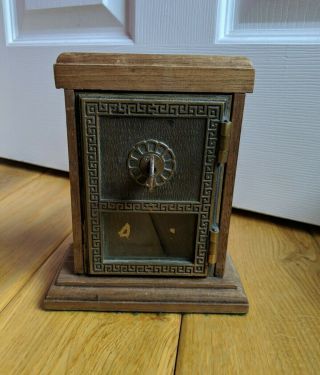 Antique Wooden And Brass Mailbox,  Post Office Box,  Coin Bank,  Circa 1950s
