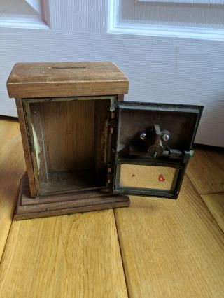 Antique Wooden and Brass Mailbox,  Post Office Box,  Coin Bank,  circa 1950s 3