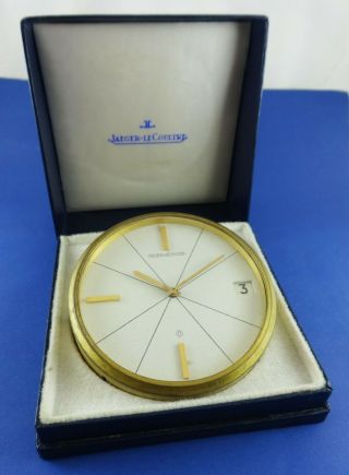 Jaeger - Lecoultre Desk Clock Ref 383 8 - Day Movement Date Brushed Brass W/ Box