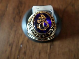 U.  S Navy Military Gold 18k Electroplate Ring Sapphire Crystal U.  S Made Size 10