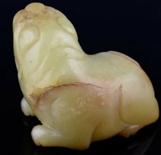 FINE ANTIQUE CHINESE QING DYNASTY YELLOW JADE FU LION BEAST FIGURE 2