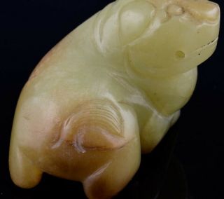 FINE ANTIQUE CHINESE QING DYNASTY YELLOW JADE FU LION BEAST FIGURE 5