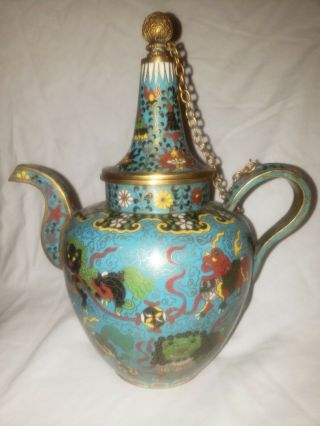 Vintage Chinese Blue Cloisonne Teapot W/ Lid