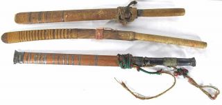 Group of 3 Thai Thailand Burmese Dha Daab Long Swords Knives Vintage Bangkok yqz 3