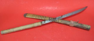 Group of 3 Thai Thailand Burmese Dha Daab Long Swords Knives Vintage Bangkok yqz 6