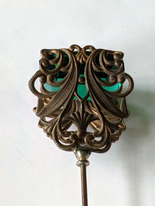 Large Antique Green Glass Hatpin 9 3/8 