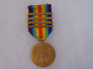 Ww1 Us Victory Medal 4 Clasp B44 - 6 France