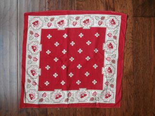 Antique Turkey Red Floral Band Cotton Handkerchief Hanky