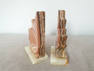 VINTAGE ART DECO MARBLE BOOKENDS - 1930s AGATE MAPLE LEAF 3