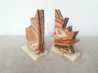 VINTAGE ART DECO MARBLE BOOKENDS - 1930s AGATE MAPLE LEAF 4