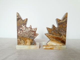 VINTAGE ART DECO MARBLE BOOKENDS - 1930s AGATE MAPLE LEAF 8