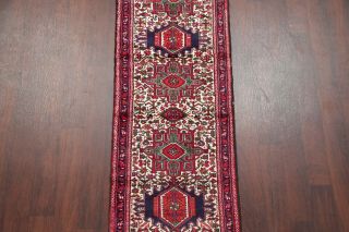 One - of - a - Kind Geometric Gharajeh Persian Hand - Knotted 2x7 Ivory Wool Runner Rug 3