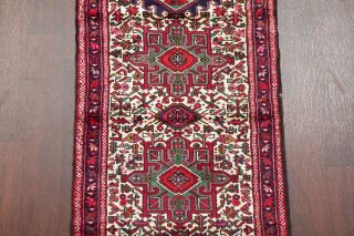 One - of - a - Kind Geometric Gharajeh Persian Hand - Knotted 2x7 Ivory Wool Runner Rug 4