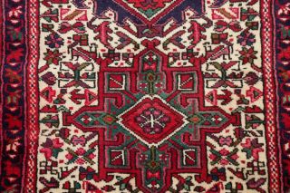One - of - a - Kind Geometric Gharajeh Persian Hand - Knotted 2x7 Ivory Wool Runner Rug 7