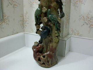 Rare Asian Chinese Shiwan Pottery Mudman Bird Flower Statue Figure Figurine Vase 6