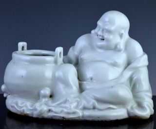 Fine Antique Chinese Blanc De Chine Dehua White Porcelain Buddha W Censer Figure