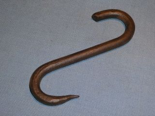 19th C Old Early Wrought Iron Large Butchers Meat Hook Barn Beef Sides
