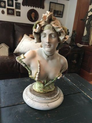 Antique Amphora Nude Lady Bust Art Nouveau Signed Lily Of The Valley