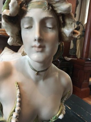 ANTIQUE AMPHORA NUDE LADY BUST ART NOUVEAU SIGNED LILY OF THE VALLEY 3
