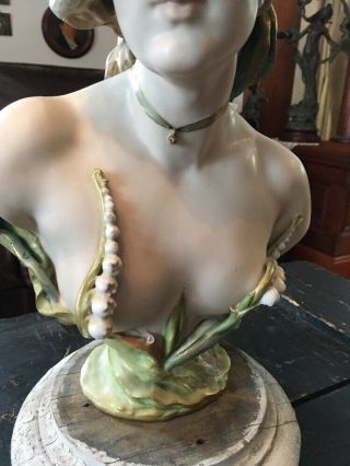 ANTIQUE AMPHORA NUDE LADY BUST ART NOUVEAU SIGNED LILY OF THE VALLEY 4