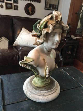 ANTIQUE AMPHORA NUDE LADY BUST ART NOUVEAU SIGNED LILY OF THE VALLEY 5