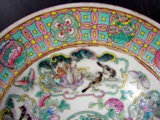 Antique Chinese Export Enamelled Porcelain Birds & Figures Plate Signed 3