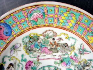 Antique Chinese Export Enamelled Porcelain Birds & Figures Plate Signed 4