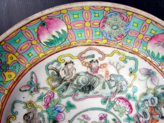 Antique Chinese Export Enamelled Porcelain Birds & Figures Plate Signed 5