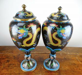 Chinese Cloisonne Bronze Vases Lidded Jar Enamel Dragon Republic 31cm