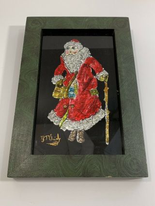 Vintage Pottstown Pennsylvania Folk Art Tinsel Painting Of Santa Claus Signed