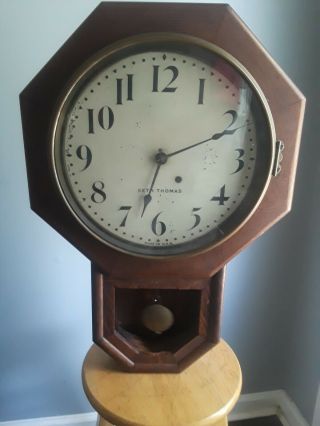 Vintage Seth Thomas Pendulum Schoolhouse Wall Clock.  Made In U.  S.  A